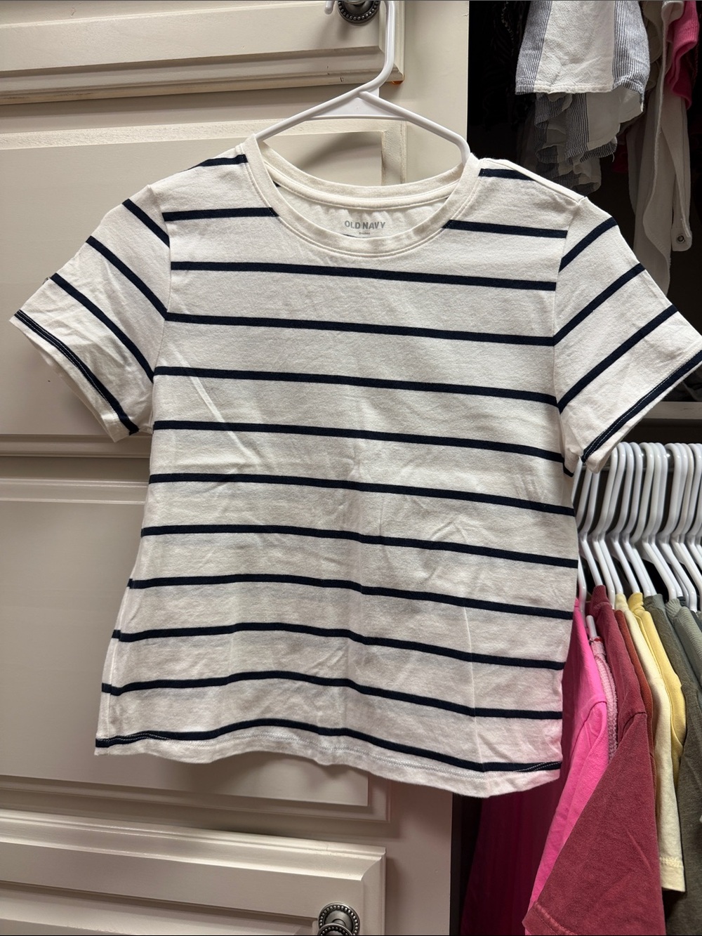 Old Navy White Tee with Navy Stripes